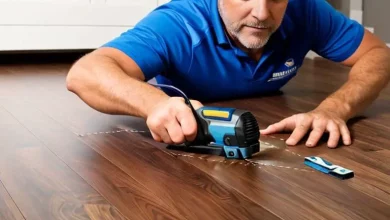 How to Fix Scratches on Laminate Flooring | on Old man in blue t-shirt fixes the scratches on laminate floor